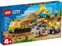 Les camions de chantier et la grue à boule de démolition